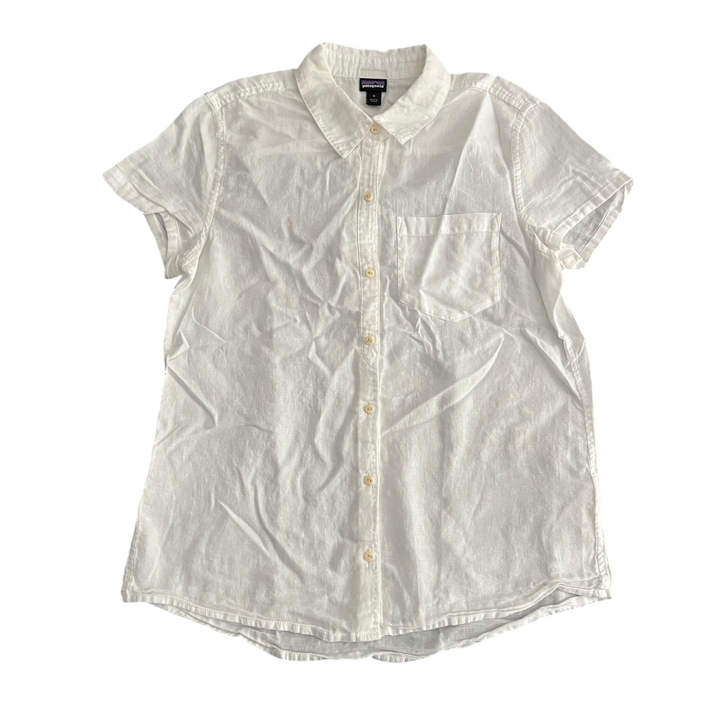 Patagonia Women's Small White Organic Cotton Hemp Short Sleeve Button Down Shirt
